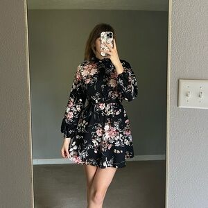 Backless black and floral dress